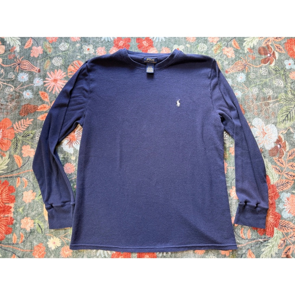 Polo Ralph Lauren Mens XL Navy‎ Blue Waffle Knit Thermal Long Sleeve Shirt